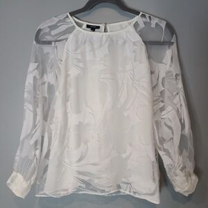 Alfani White sheer top Sz Large Boho Cottage Long Sleeve Resort Wedding Beach